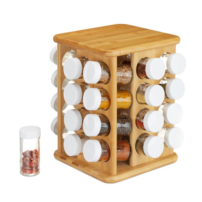 Porte-Épices En Bambou SIAZIH - 24 Pots En Verre 120ml, Rack Vertical Élégant Pour Cuisine