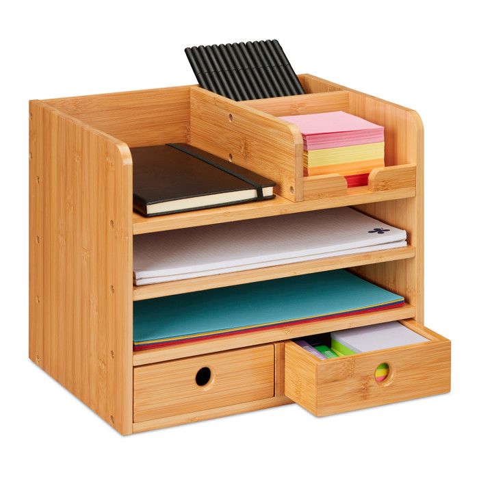 Tiroir Bureau Relaxdays Bou00eete U00e0 Tiroirs, Bambou Et MDF, Mini-commode 3 Compartiments Hlp 14 X 33 X 21 Cm Organiseur Nature Blanc 84696694 Organisateur De Bureau