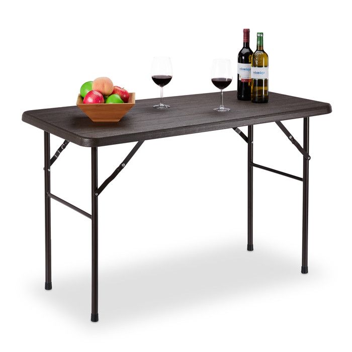 Relaxdays Table de jardin pliante aspect bois rectangulaire plastique/métal balcon 74x120x60 cm marron