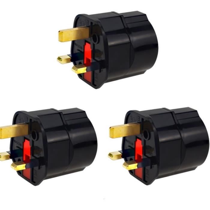 Adaptateur De Voyage UK Vers Schuko EURO – Prise Angleterre Vers Allemagne, Noir, 3250W Max