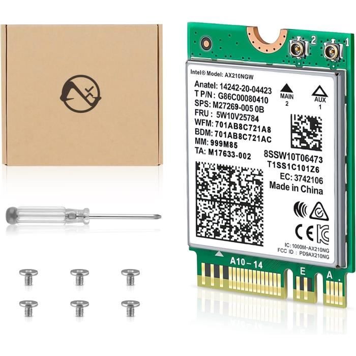 WiFi 6E AX210NGW M.2/NGFF Carte réseau sans Fil Bluetooth 5.2 Tri-Band 802.11AX pour PC de Bureau Compatible Windows 11/10 64 Bits