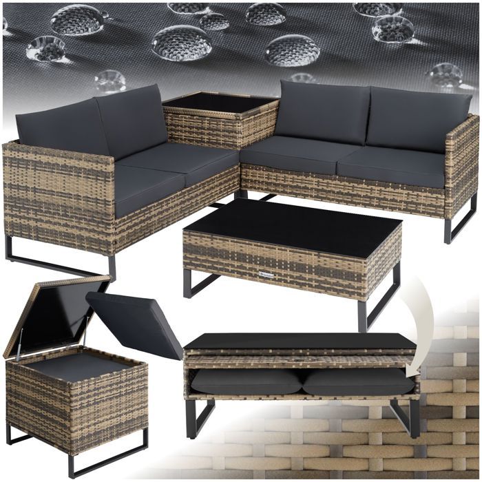 Salon de jardin - TECTAKE - canapé extérieur en rotin ostuni résine tressée uv coussins hydrofuges 129x66x64 cm - marron naturel