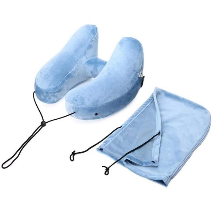 Litzee – Coussin de voyage ergonomique en mousse à mémoire de forme – Support cervical pour avion et train – Inclus masque de sommeil et bouchons d'oreilles