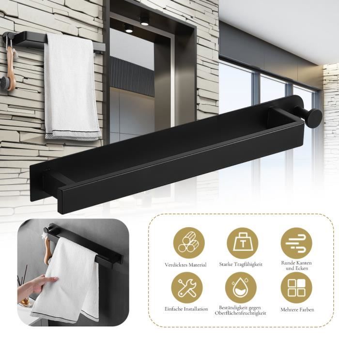 Porte-Serviettes Rétractable Adhésif Sans Perçage - Acier Inoxydable 43-78cm - Pour Salle De Bain, Cuisine
