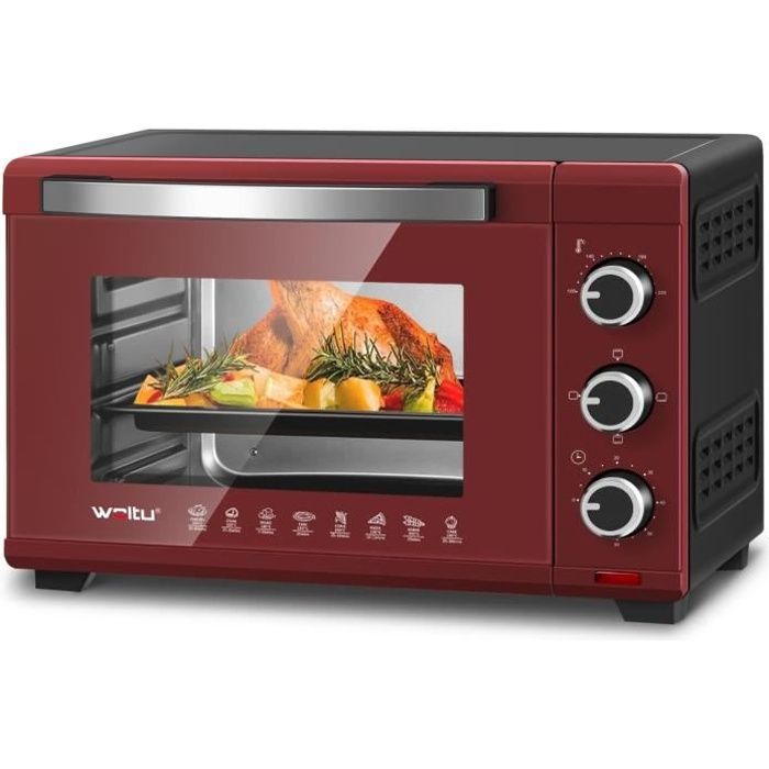 WOLTU Mini Four 28L Four à Pizza 1600 W 100-230°C Minuterie 0-60 min 3 Modes de Cuisine Rouge+Noir W0ITT1011 - Woltu