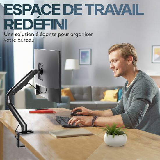 Support Écran PC ACROPAQ Bras à Ressort Rotation 360° - 17 à 27 Pouces - Noir