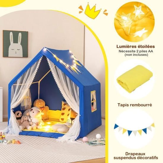Tente De Jeu Enfants Avec Lumières D'étoiles Et Drapeau,structure