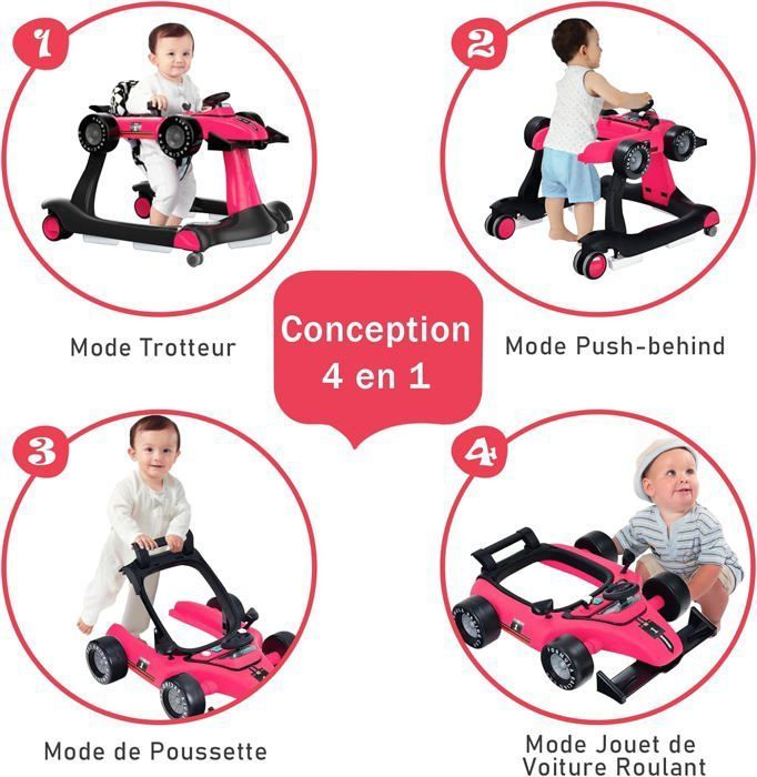 Trotteur Bébé Fille Garçon 6-18 Mois, Trotteur Bébé Réglable En Hauteur