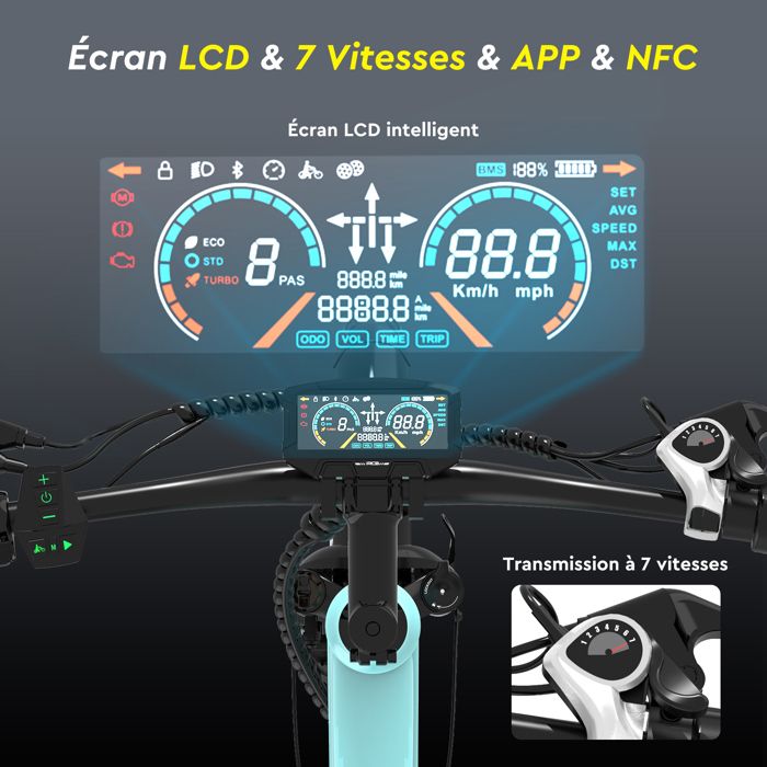 Vélo électrique VDL A13 – Pneus Larges 16x3.0″ – Batterie Amovible 36V 13Ah – Moteur Brushless 25km/h – Autonomie 30-60km – écran LCD – Freins à Disque
