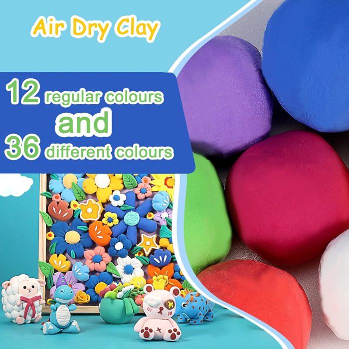 ESSENSON Pâte à Modeler Autodurcissante – 60 Couleurs – Argile Magique Qui Sèche à L'air – Dès 3 Ans