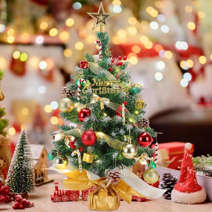 Mini Sapin De Noël Décoratif LED - 40 Cm, Rouge, éclairage Chaud - Neuf Pour Table Ou Décoration