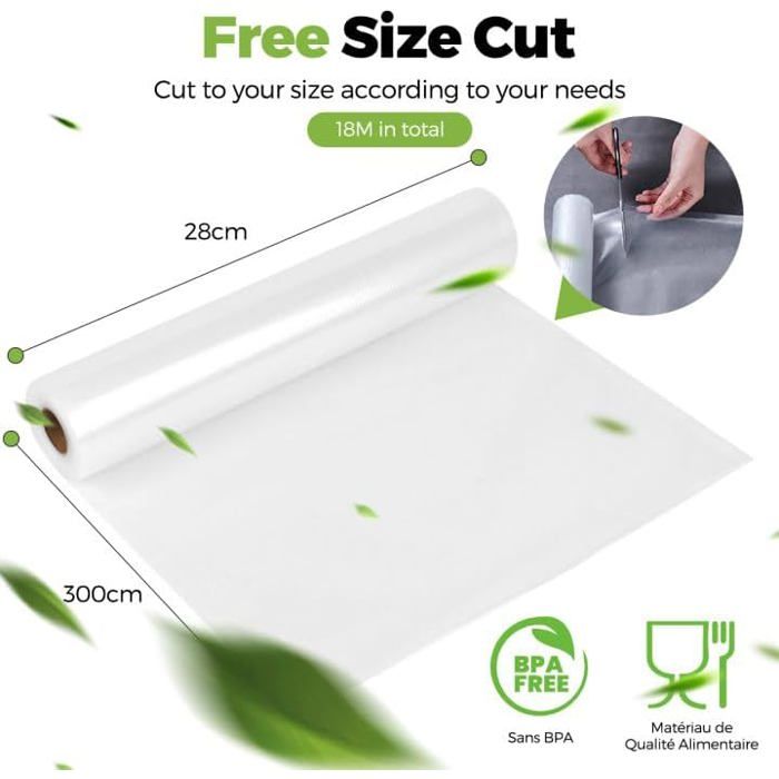 Diyann Rouleaux Sacs Sous Vide Alimentaires 28x500cm (Lot 3) – Sans BPA, Cuisson Sous Vide, Micro-Ondes, Réutilisables