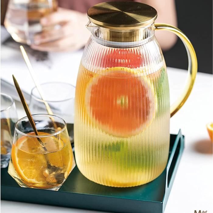 HASAYAKI Pichet Verre 1,5L Avec Couvercle - Borosilicate, Micro-ondable - Idéal Thé, Jus, Eau, Vin - Design Anti-goutte