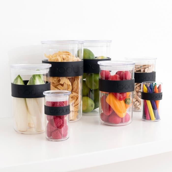 Bocaux Conservation Bodum PRESSO - Set De 2 En Plastique Sans BPA - 0,6 L - Noir