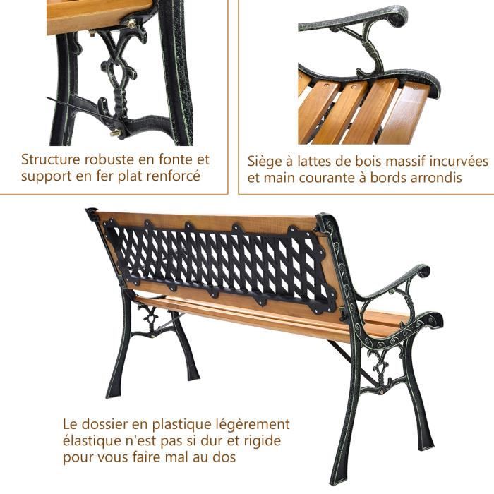 Banc Exterieur Jardin 182x27,5x43 Cm, Banc Pliable à 3 Places En HDPE Charge 300 Kg Cadre En Metal Coussinets Antiderapants 96602001