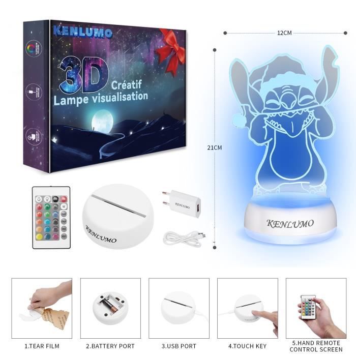 16€55 sur Lampe 3D Tactile Veilleuses Enfant 7 Couleurs avec Telecommande -  Stitch #899 - Veilleuses - Achat & prix