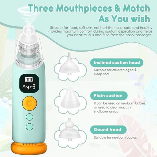 Aspirateur Nasal IPX6 étanche 650mAh Mouche Bébé Electrique, Aspirateur Nasal Pour Bébé, Nettoyant Nasal Et Aspirateur Nasal Bébé