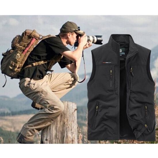 Gilet Utilitaire De Pêche Pour Homme - Vert, Taille L, 100% Coton, Multiples Poches Zippées