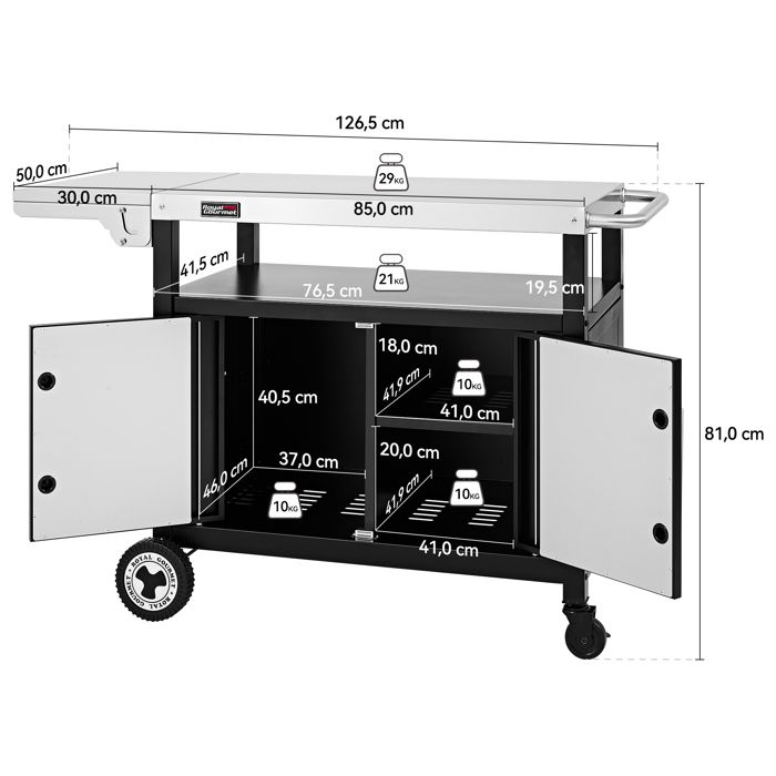 Chariot Barbecue Acier Inoxydable 4 Niveaux – Table D'Appoint Extérieure Avec Roues & Surface XXL Pour Jardin & Pique-nique