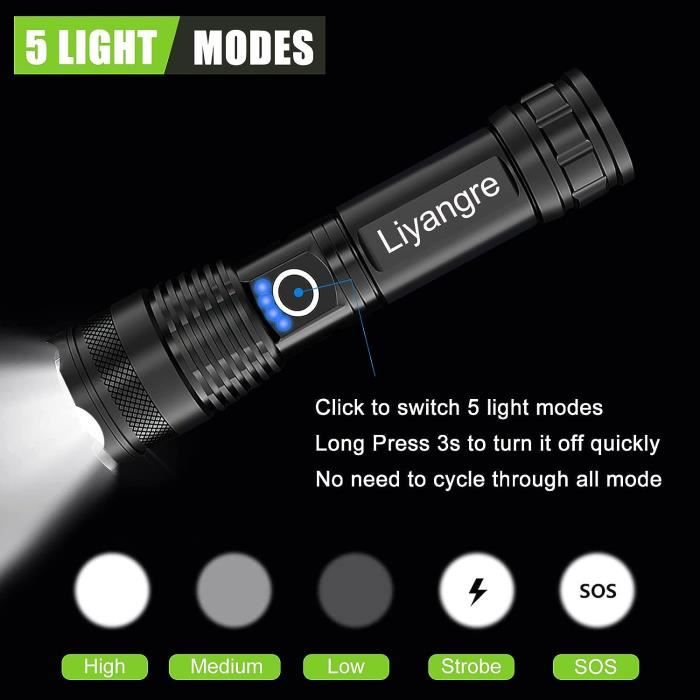 Lampe Torche LED Ultra Puissante, High Lumens LED Tactique Militaire Lampe  de Poche avec 5000mAh Batterie Rechargeable, Étanch[1530] - Cdiscount  Bricolage