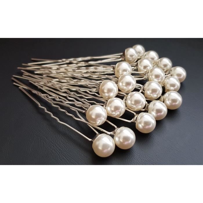 20 Barrettes à Cheveux Perle Nacre - Pince Clip Mariage - Accessoire Coiffure Femme Élégant - Snner