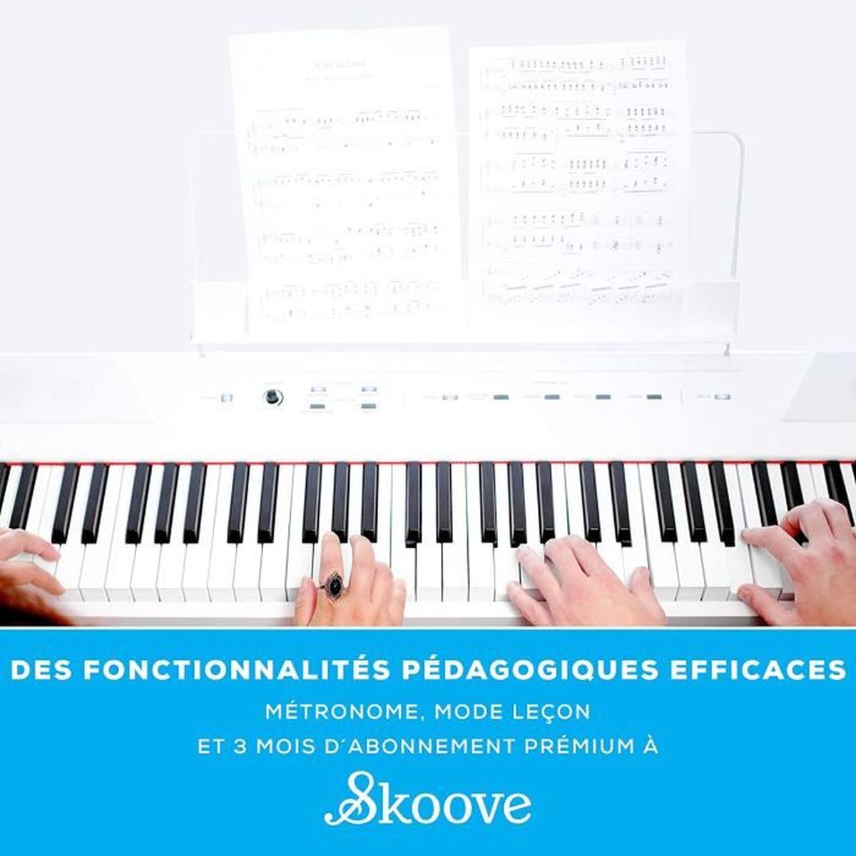 Alesis Recital White Piano Numérique de Couleur Blanche & Rockjam Xfinity Doublebraced Pré Assemblé Support de Clavier Très Réglable avec des Sangles de Verrouillage 