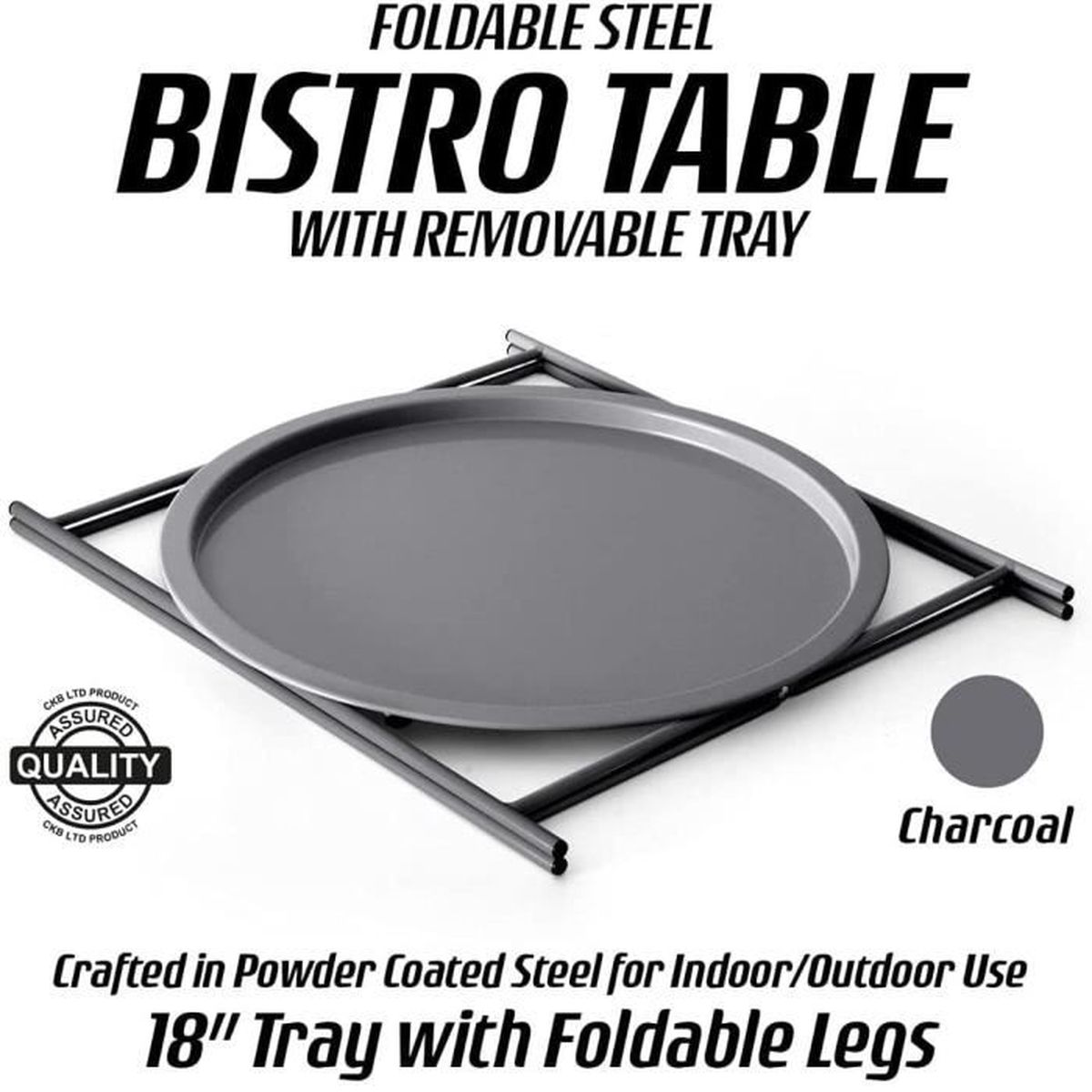 CKB LTD en Acier extérieur Bistro Table Plateau Pliable Pieds Tige et Plateau Amovible Top Mat en Acier à revêtement Poudre de Charbon de Bois   Single Table de Meubles de Jardin 