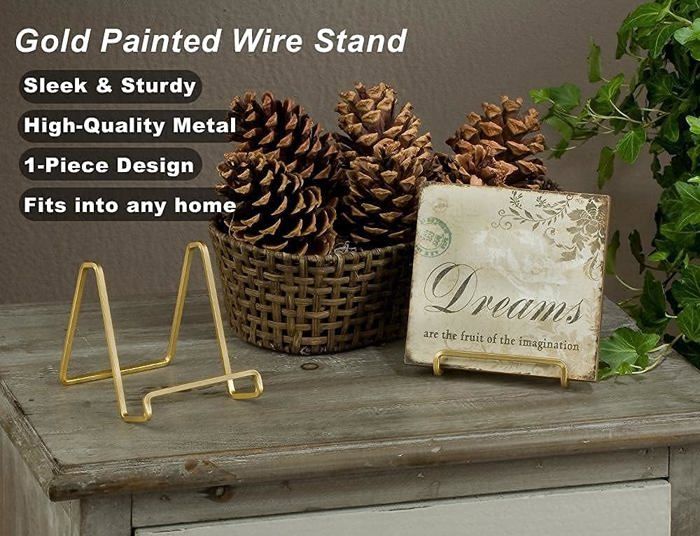 Support pour assiette avec chevalet - 6 pouces de présentoirs en métal pour assiettes - Support de table pour photo - Chevalets en fer doré pour photos | Cadres photo | Livres | Assiettes décoratives