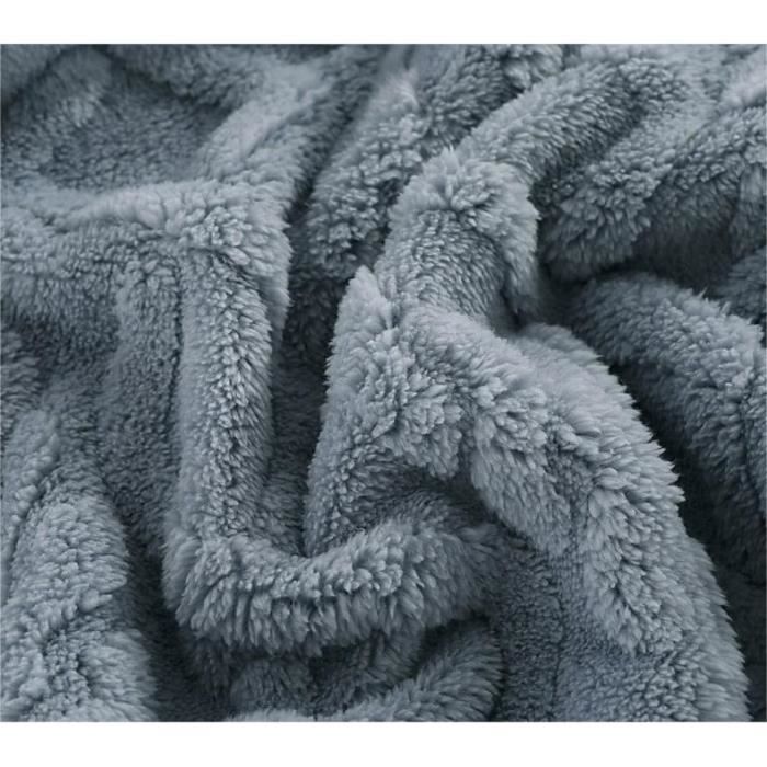 Plaid Polaire 230x270 Cm - Gris - Flanelle Et Sherpa Réversible - Doux Et Chaud - 2 Personnes
