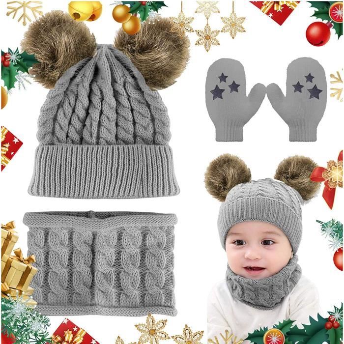 VUCDXOP Hiver Bonnet et Gants Ensemble pour Bébé d'hiver Tricot Chapeau en  Coton et Gants Chapeaux Chaud Bonnet avec Moufles pour Bébé Enfant 0-18