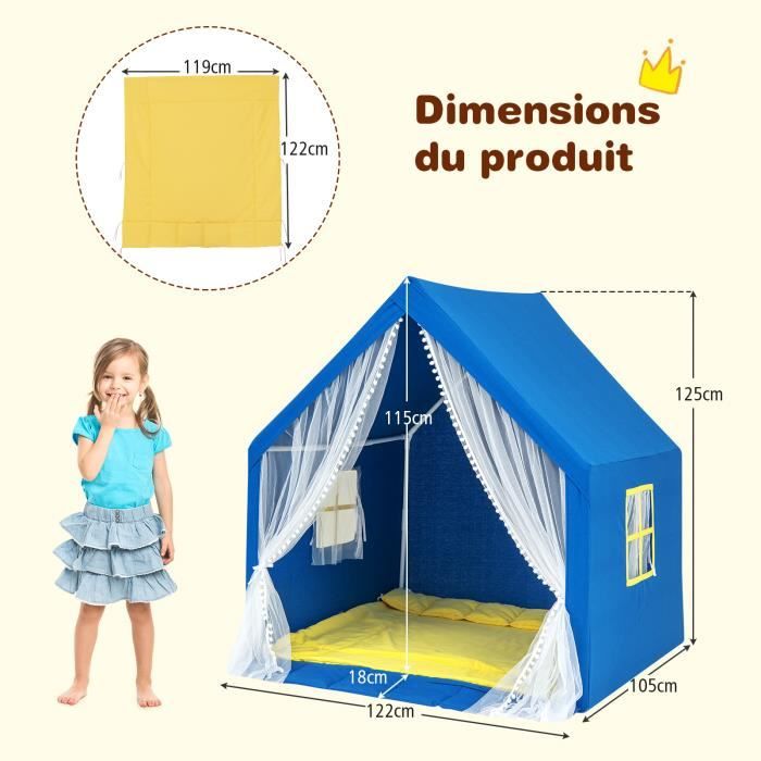Tente de jeu pour enfants COSTWAY avec lumières d'étoiles et tapis en coton  lavable - Bleu - Cdiscount Jeux - Jouets