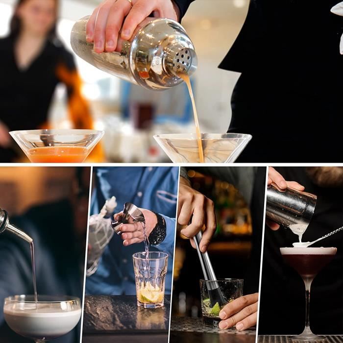 Ensemble De Shaker à Cocktail De 23 Pièces En Acier Inoxydable Support En Bambou Et Sac De Transport En Velours Ensemble De Shaker à Cocktail De 23 Pièces En Acier Inoxydable Support En Bambou Et Sac De Transport En Velours