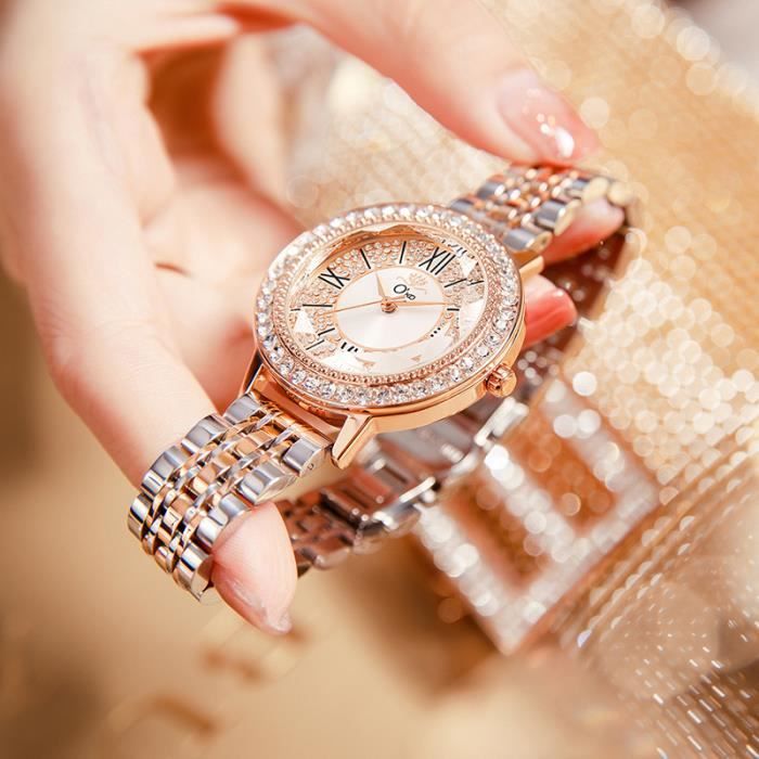 SHARPHY Coffret montre femme colliers boucles d'oreilles bagues  bracelets – diamants or rose mode luxe