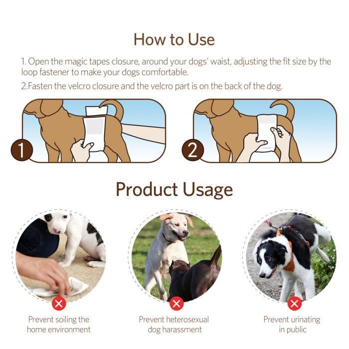 Couches Lavables Pour Chien Mâle - Lot De 3, Haute Absorption, Réglables - Pour Incontinence Ou Dressage