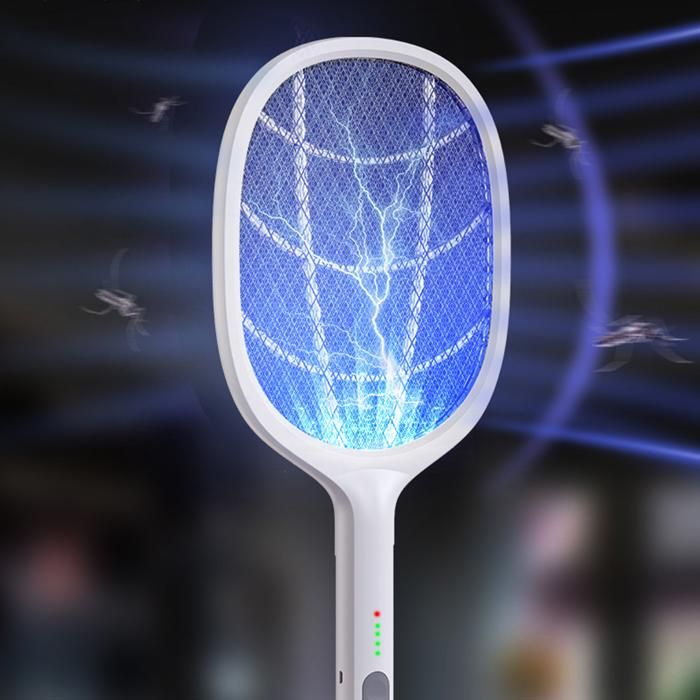 Raquette électrique Anti-mouches Rechargeable - Haute Tension 1200-1500V - Maille De Sécurité - Pour Maison, Jardin