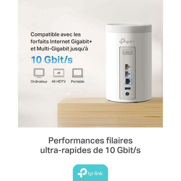 TP-Link Deco BE68 (3-Pack), WiFi 7 Mesh BE14000 tri-Bande, 14 Gbit/s, Port Ethernet jusqu'à 10