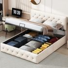 TANANT Lit coffre en beige velours Lit 160x200 cm Lit double capitonné avec sommier à lattes en métal et coffre de rangement, Lit adulte