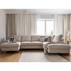 BESTMOBILIER Lilly - Canapé panoramique d'angle droit - 7 places - convertible avec coffre - en velours côtelé - Beige