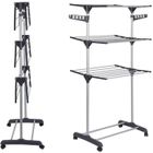 MENGDA Étendoir Séchoir à Linge, 3 Niveaux Sechoir a Linge Pliable Etendoir avec Ailes Pliantes, Roues 152x56x72cm/Gris