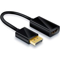 INECK® Adaptateur vidéo DisplayPort vers HDMI - Convertisseur DP vers HDMI - Mâle-Femelle - 1920x1200-1080p - Noir