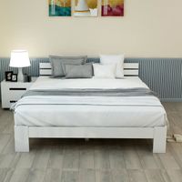 COMANLAI 200 x 140 cm lit double en bois cadre de lit, tête de lit, sommier à lattes bois massif lit double
