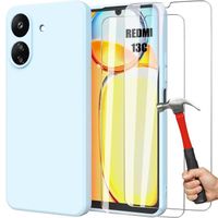 Coque + 2 Verres Trempés pour Xiaomi Redmi 13C, Protection Ultra Slim Antichoc Anti-Rayures Bleu Ciel