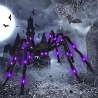 Araignée Halloween, 125cm Araignée Effrayante Géante, LED Araignée Peluche pour Fête, Maison Hantée, Décoration d'halloween