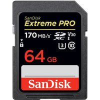 SanDisk SD Carte Mémoire 64Go Extreme Pro SDHC SDXC UHS-I Classe 10 170M-S Prise en charge U3 4K Carte Vidéo Noir