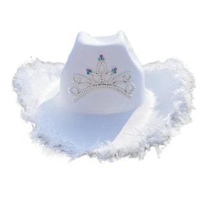 CASQUETTE - SNOOD Chapeau de cowboy blanc plume avec diadème Fedoras
