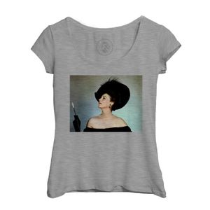 T-SHIRT T-shirt Femme Col Echancré Gris Ava Gardner Actrice Photo de Star Célébrité Vieux Cinéma Original 15