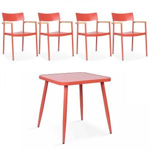 Ensemble table et chaise de jardin Ensemble table de jardin et 4 fauteuil en aluminium/bois terracotta