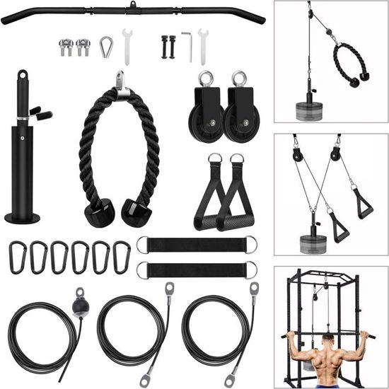 Poulie De Tirage Musculation - Acier Allié - Set Avec Poignée Fixe - 300 Lbs