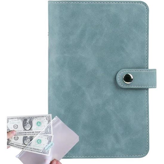 Porte-monnaie Défi épargne - 100 Enveloppes A5, Bleu, Avec Autocollants