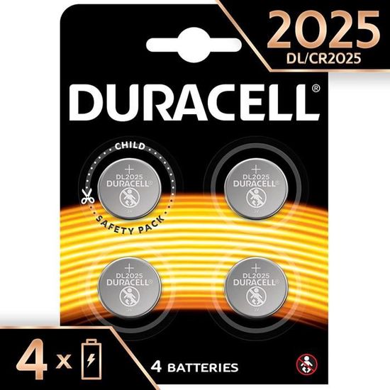 Pile CR2025 Duracell - Piles bouton - 3 V - Lithium - Blister de 4